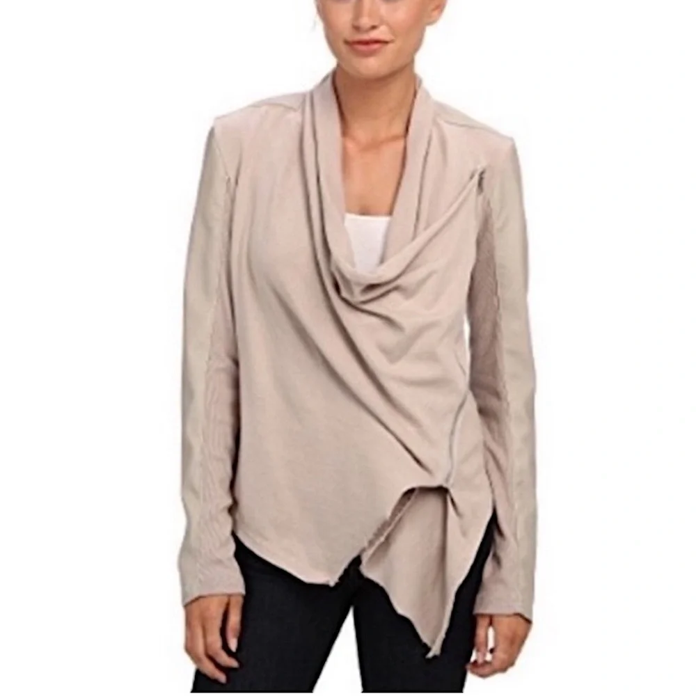 Blank NYC Drape Moto Jacket Asymmetrical‎ Full Zip Faux Leather Pink Tan M